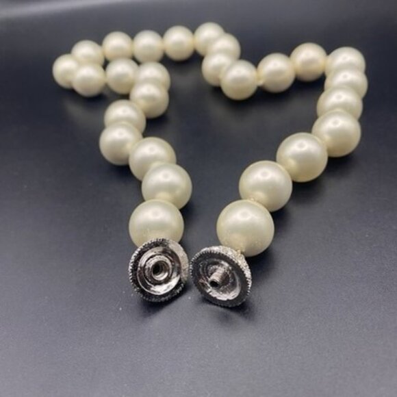 Bridal Statement Necklace 18" Glass Pearls 14mm 124g Rhinestone Clasp Formal - Picture 6 of 8